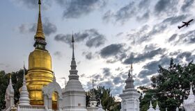 Golden and White Stupas in Thailand